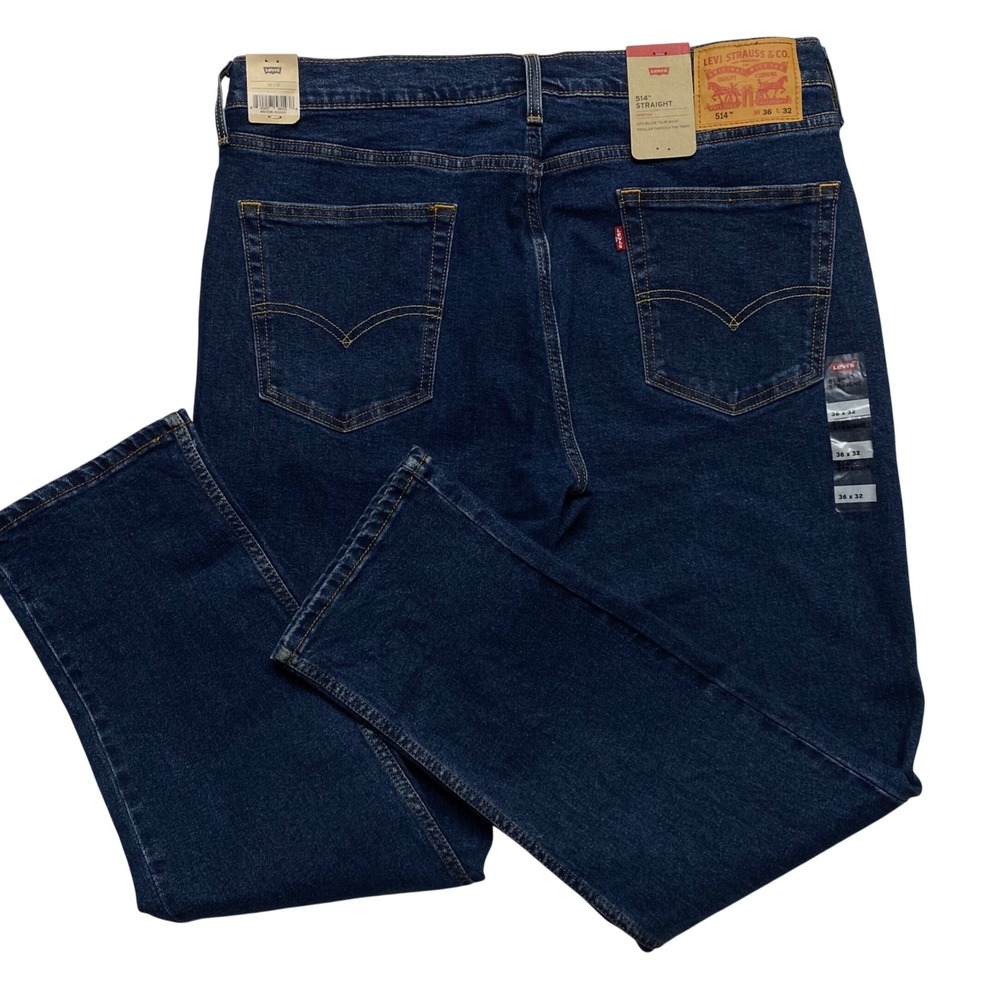 Levis 514 Straight Fit Mens Jeans Dark Wash Denim 36x32 Stretch NWT - Picture 9 of 11